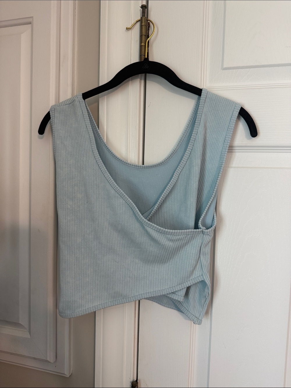 fresh Pale Blue Ribbed Wrap-Style Camisole